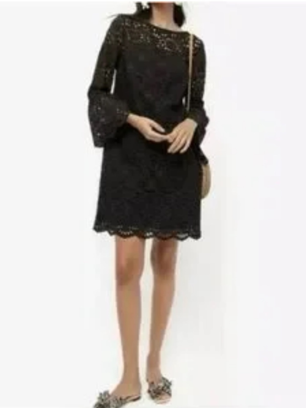 J. Crew Cora Black Eyelet Bell Sleeve Dress Size 6